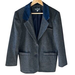 J.L. ColeBrooke Vintage Wool Houndstooth Navy Tan Blazer Small